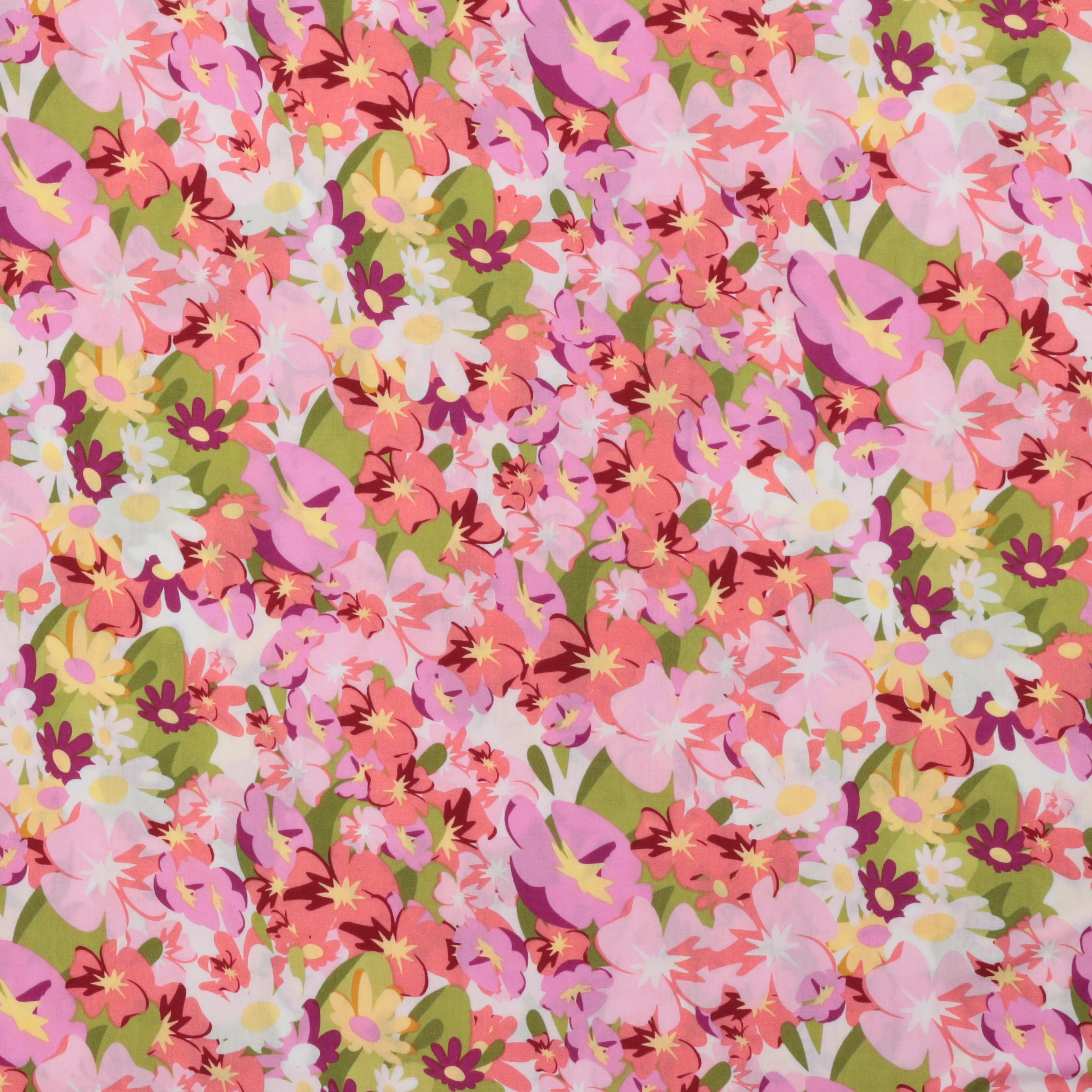 Rayon - Challis Print - Flower Fields - Pink - Image 2
