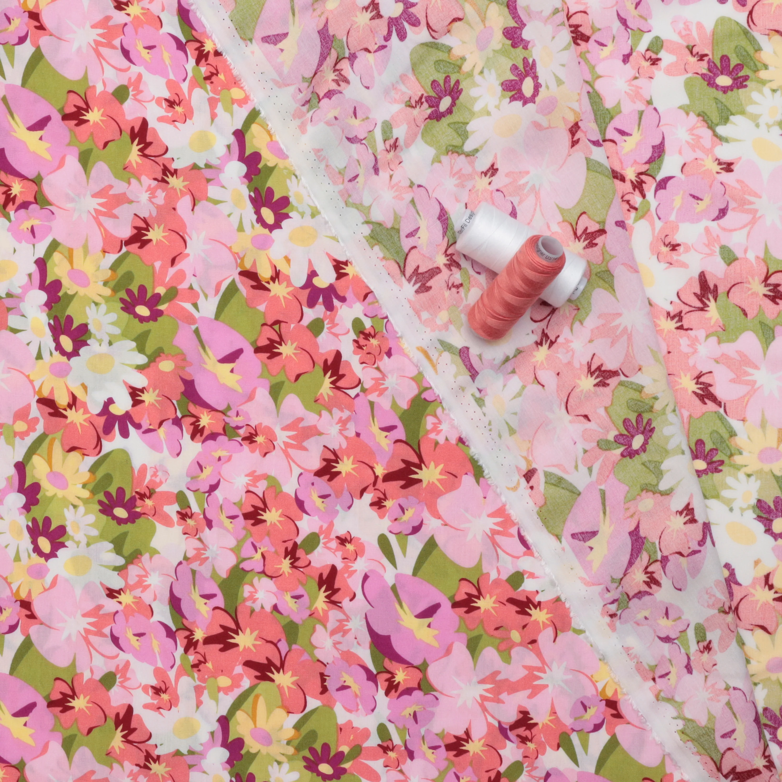 Rayon - Challis Print - Flower Fields - Pink - Image 3