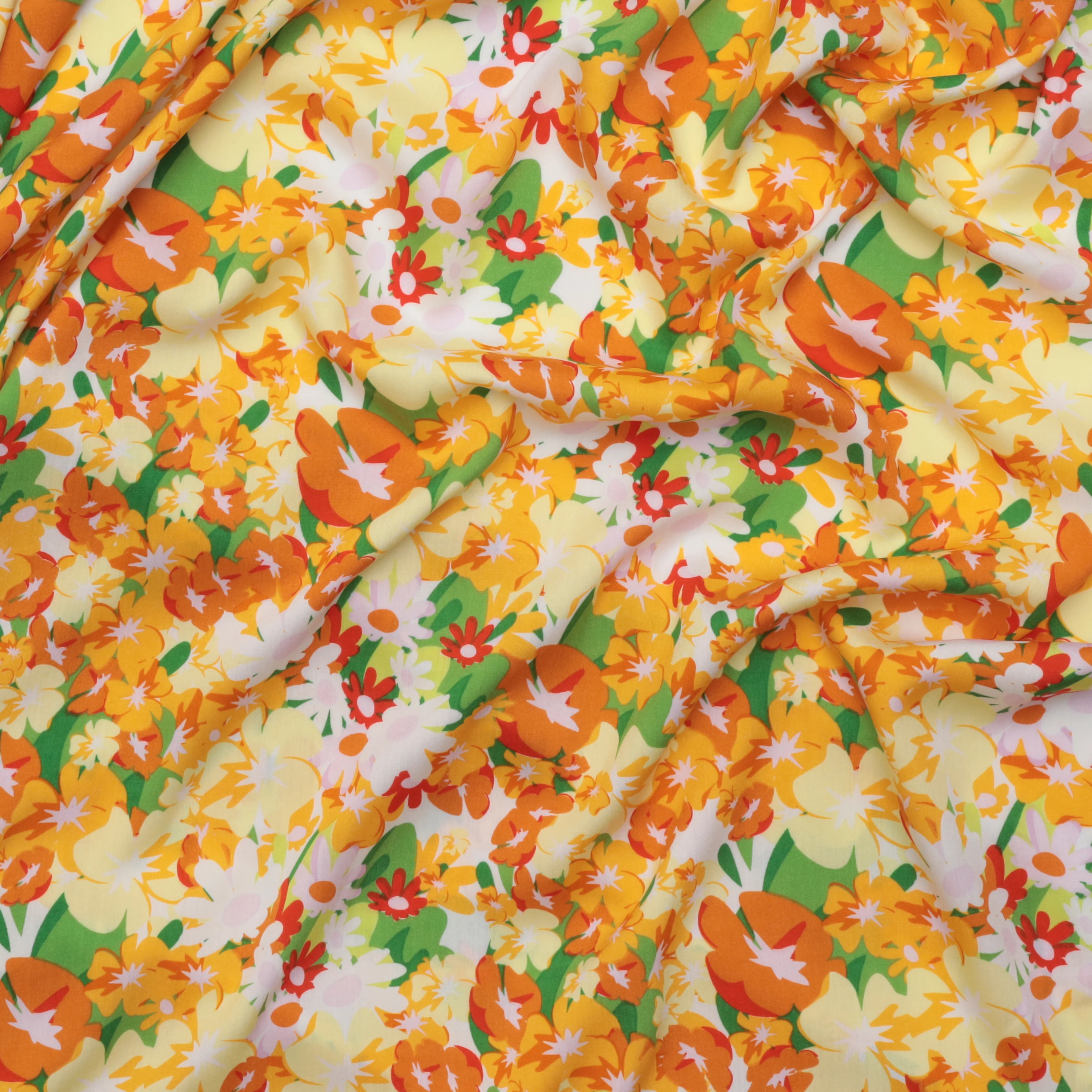 Rayon - Challis Print - Flower Fields - Yellow