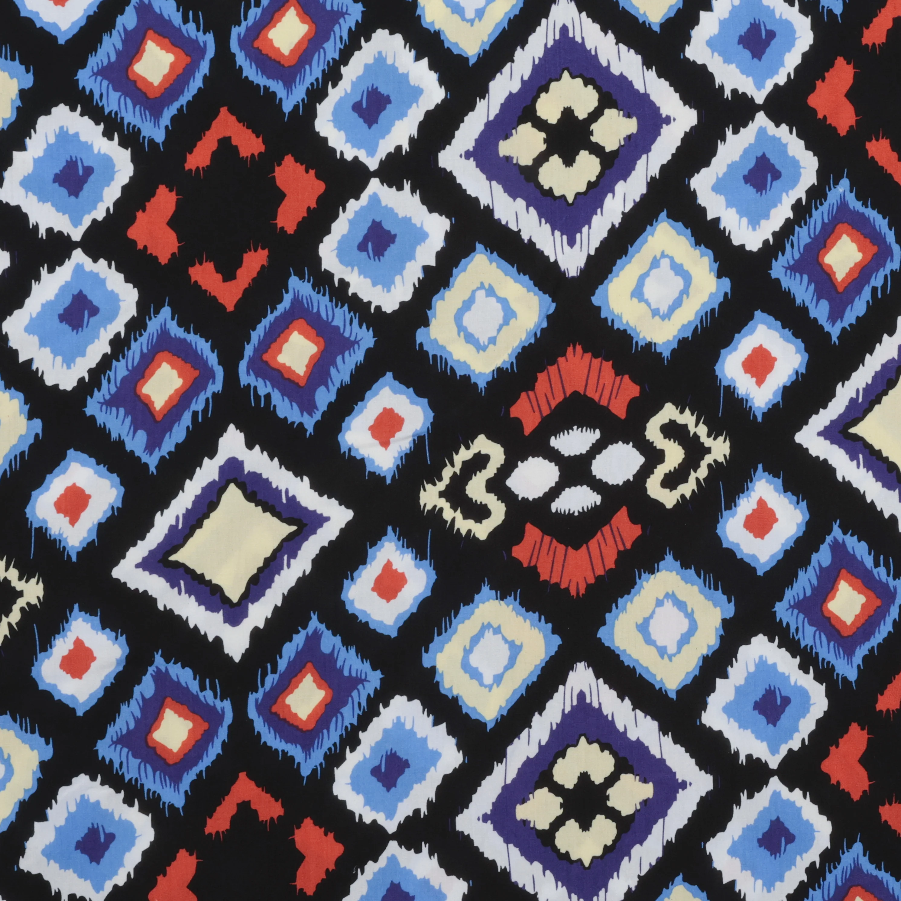 Rayon - Challis Print - Ikat Navy Brown - Image 2