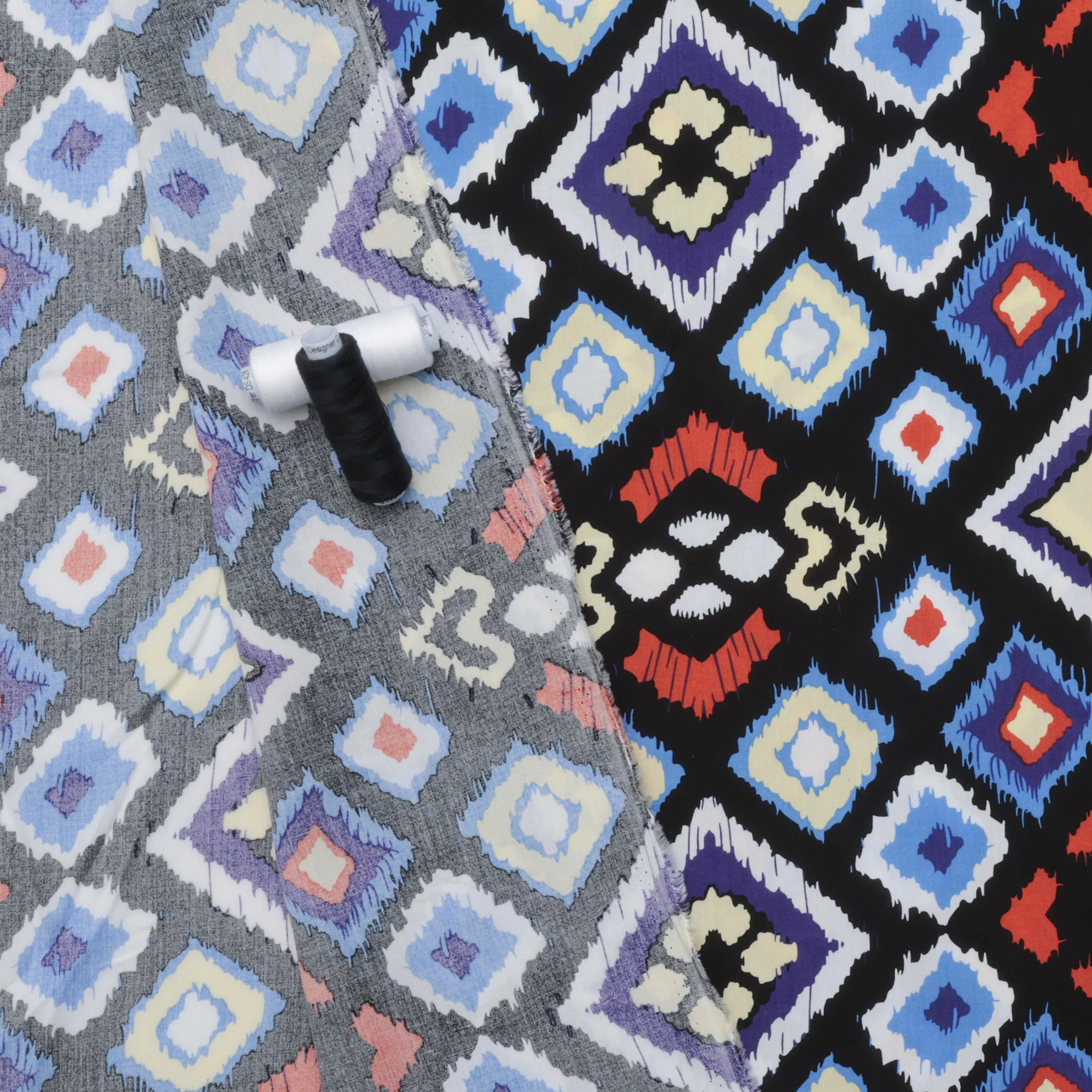 Rayon - Challis Print - Ikat Navy Brown - Image 3