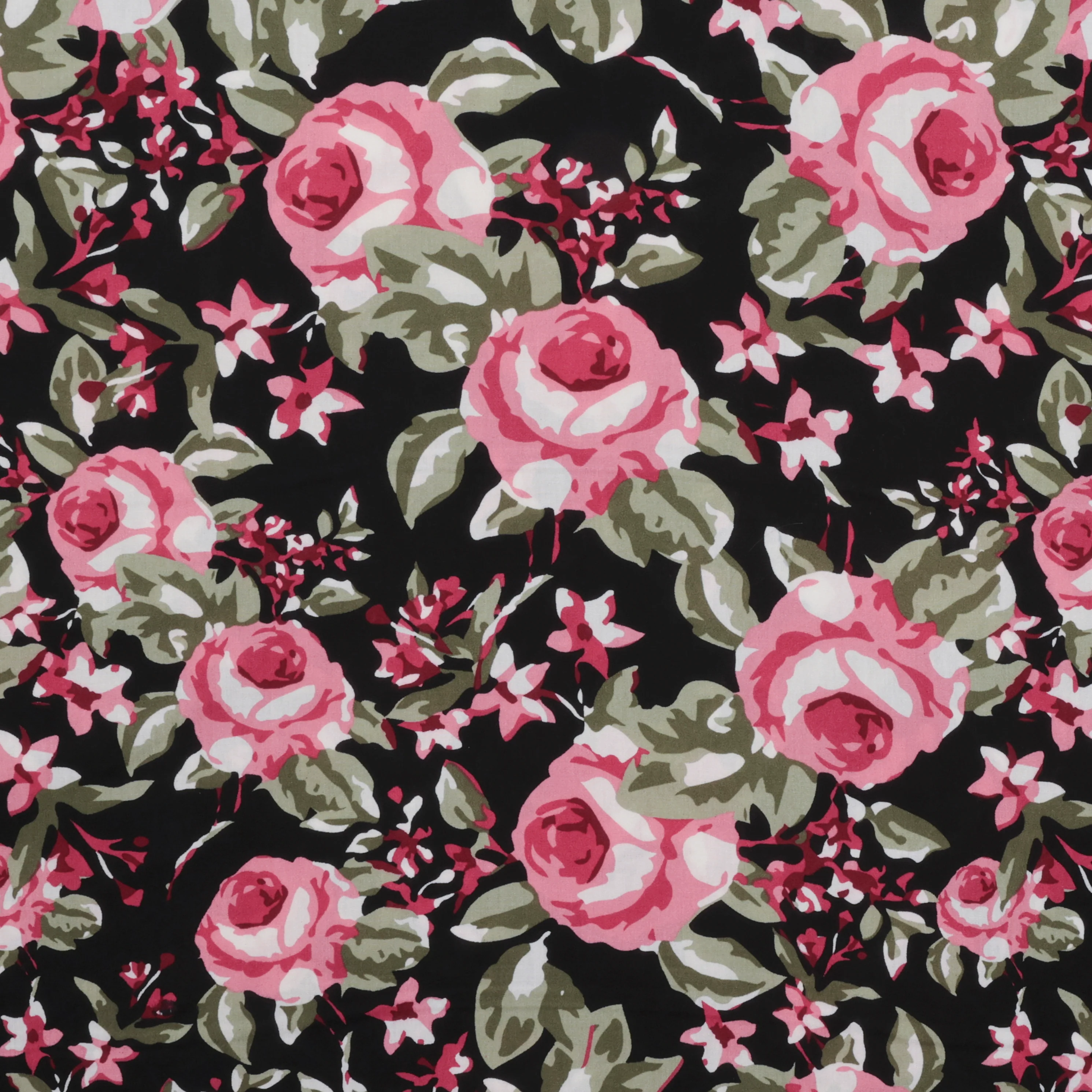 Rayon - Challis Print - Roses Black Pink - Image 2