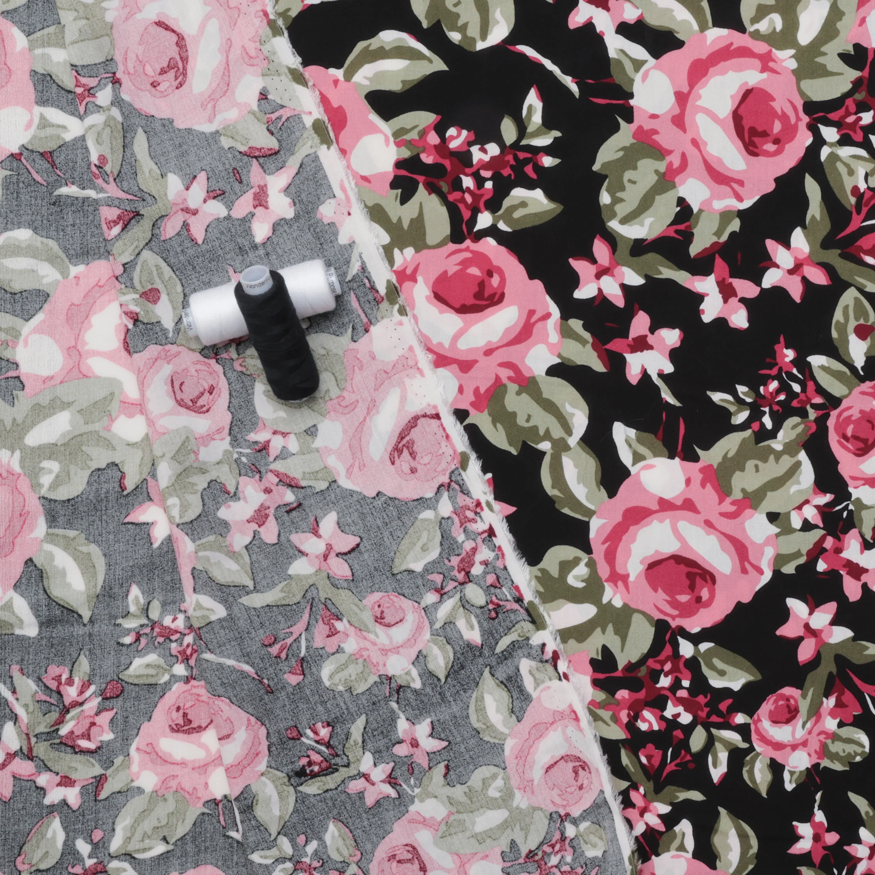 Rayon - Challis Print - Roses Black Pink - Image 3