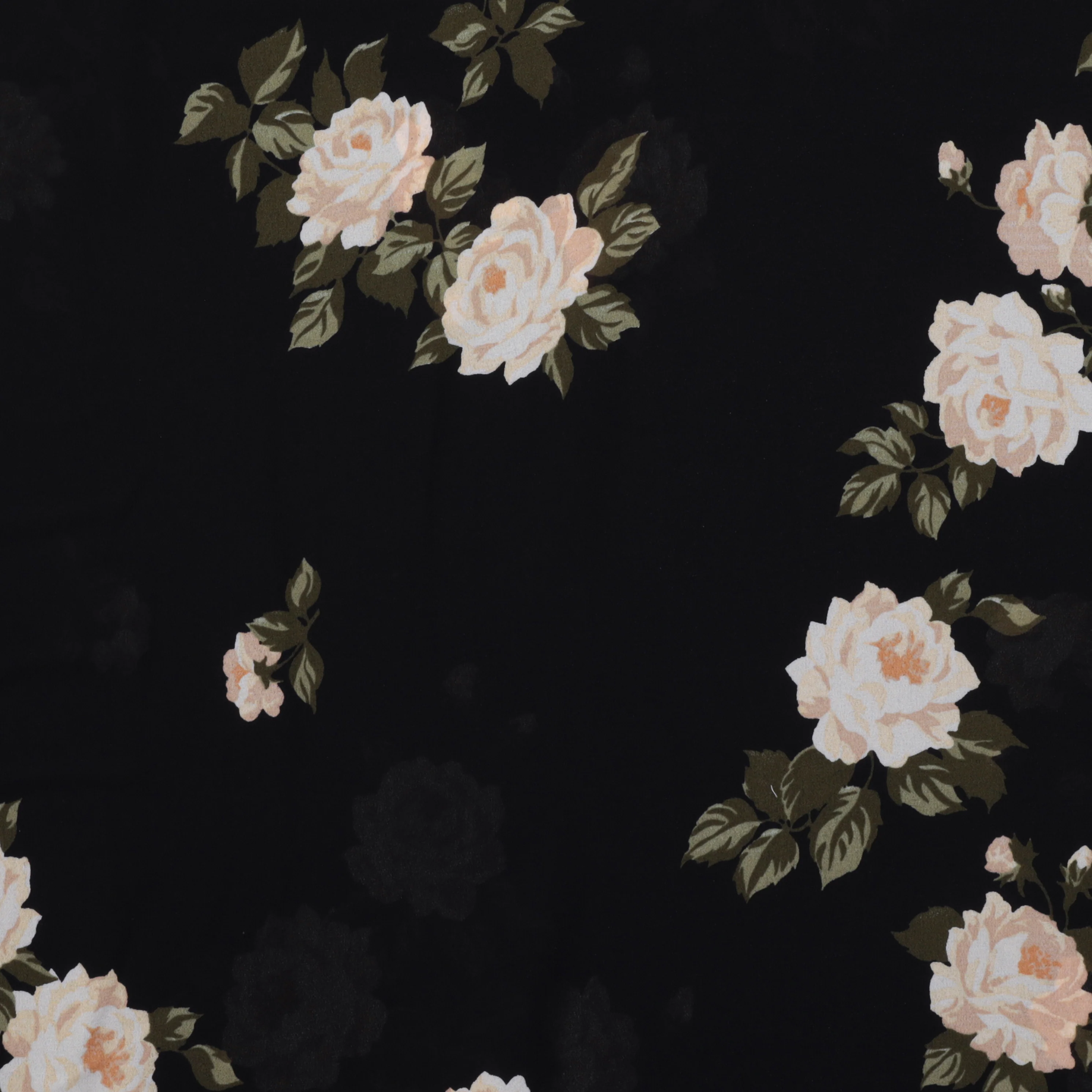 Rayon - Georgette - Roses - Black Olive Cream - Image 2