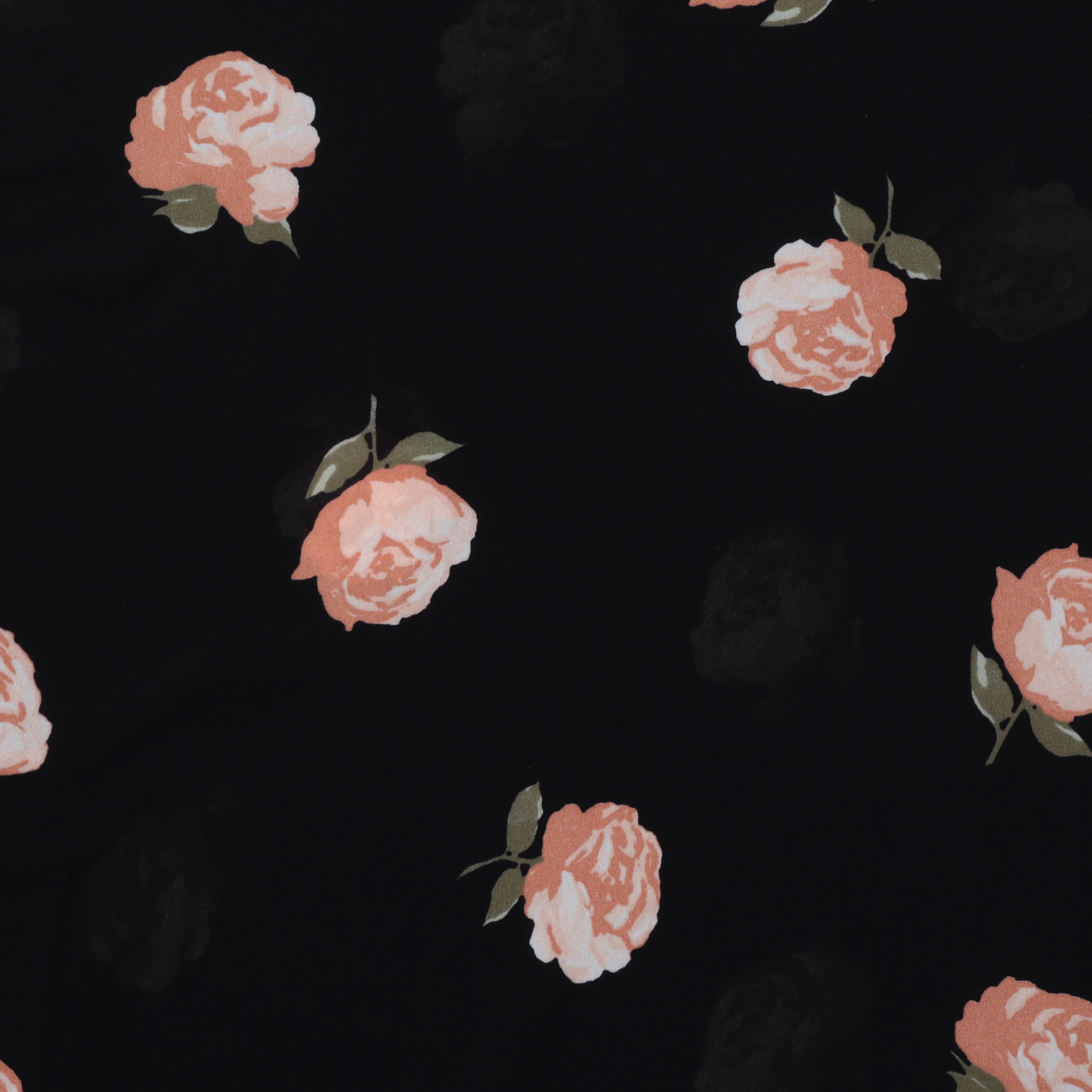 Rayon - Georgette - Roses - Black Olive Peach - Image 2