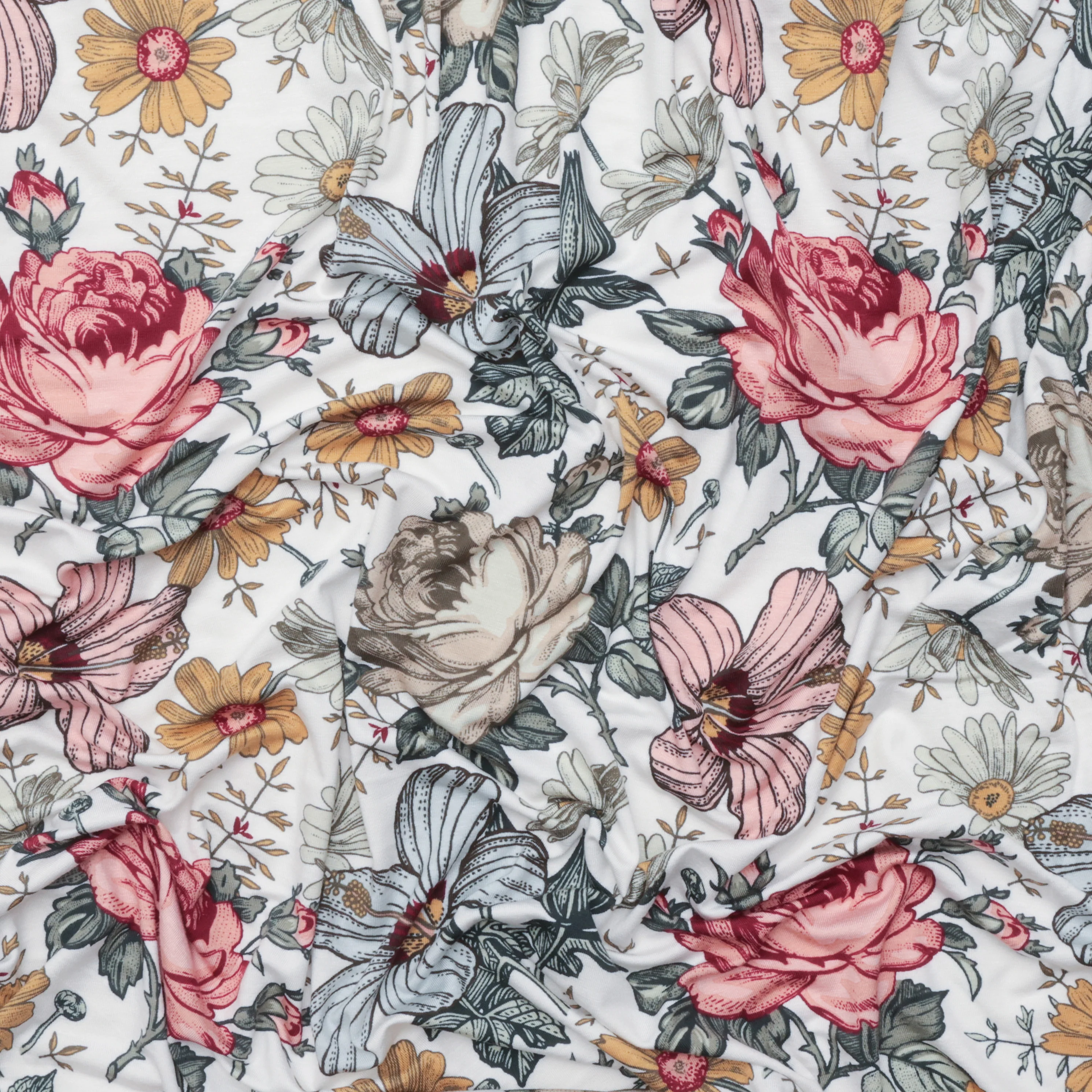 Rayon - Jersey - Floral - Off White Multi