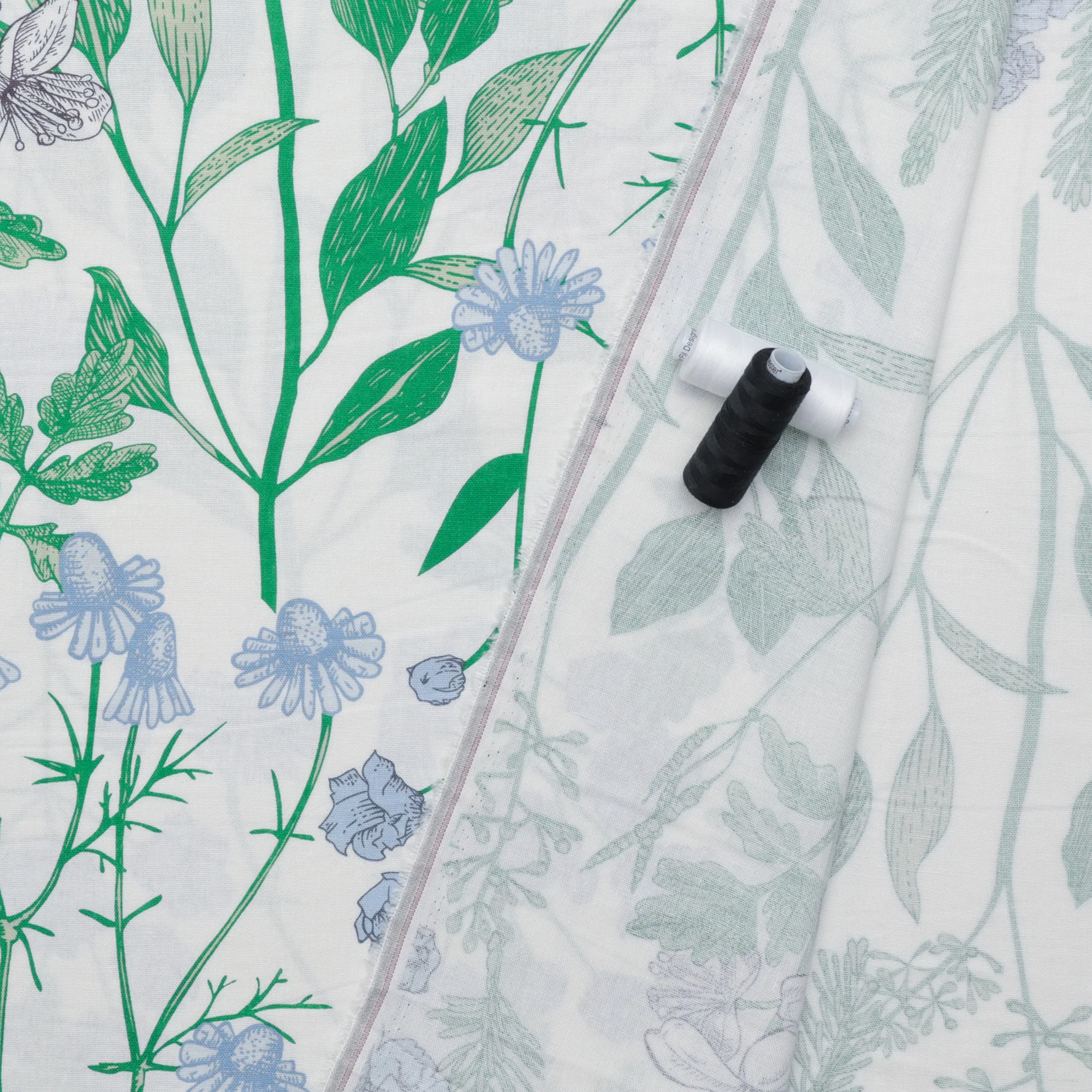 Rayon Linen - Palma Print - Off White Blue Green - Image 3