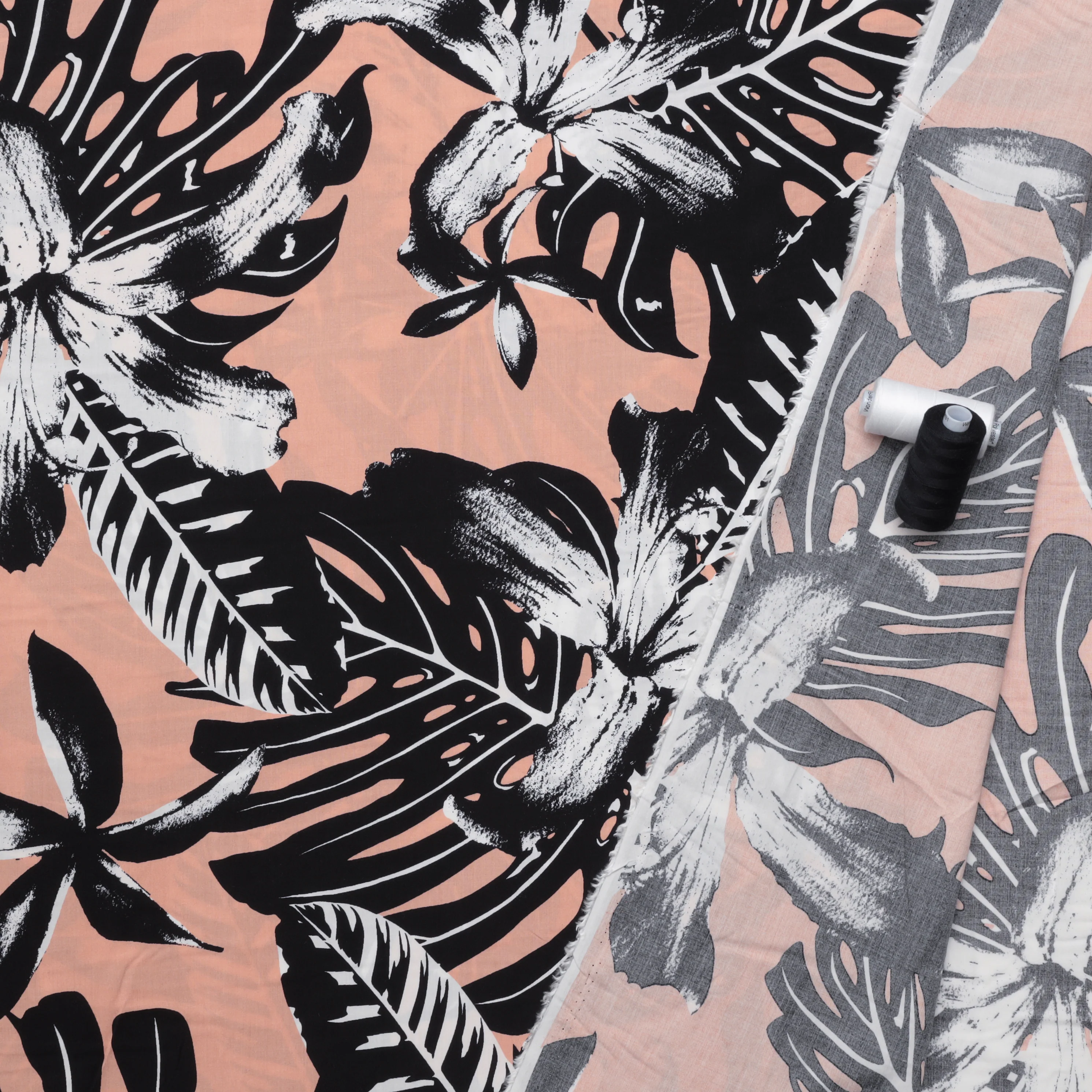 Rayon - Poplin Print - Peach Black - Image 3