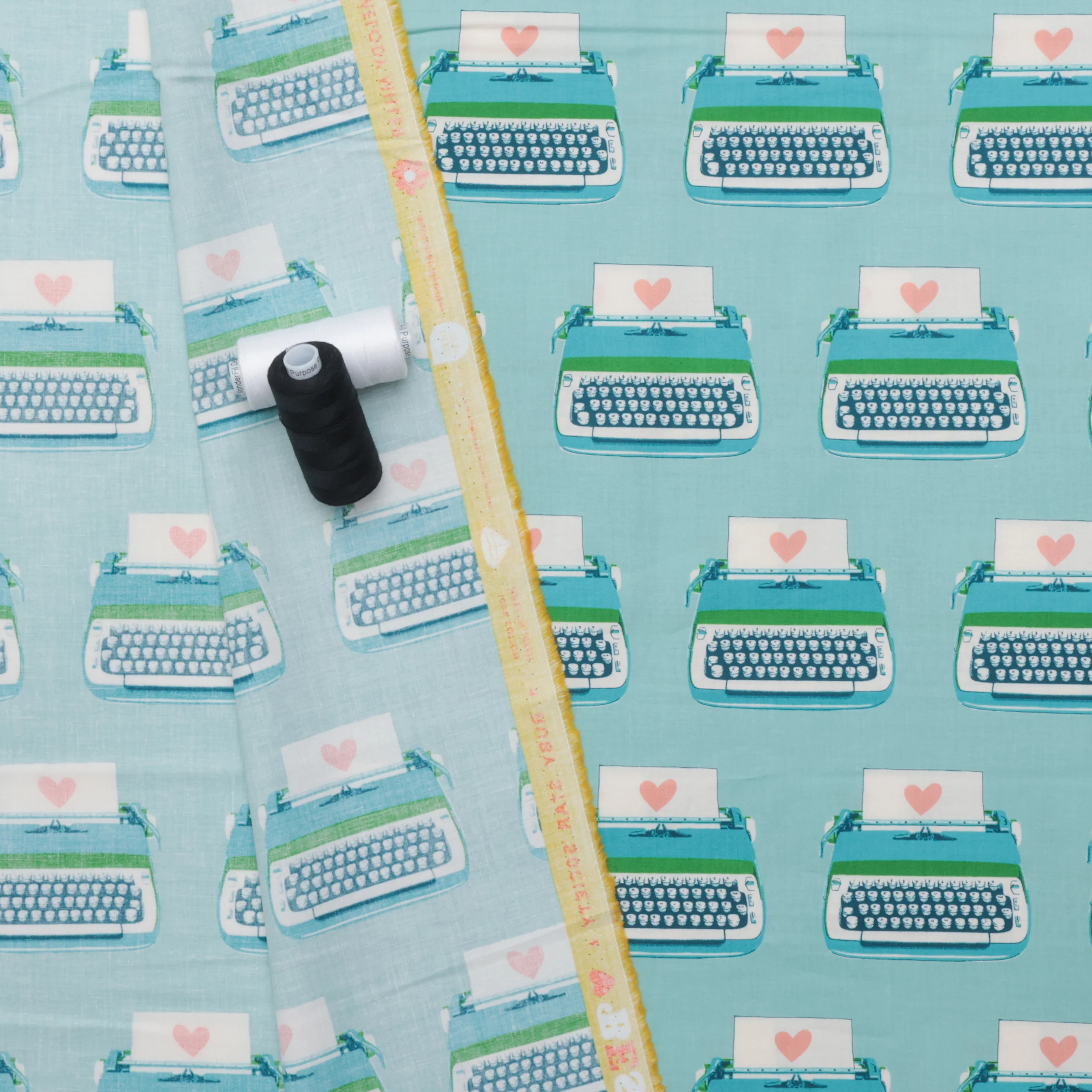 Ruby Star - Cotton - Best Day Ever - Typewriters - Turquoise - Image 3