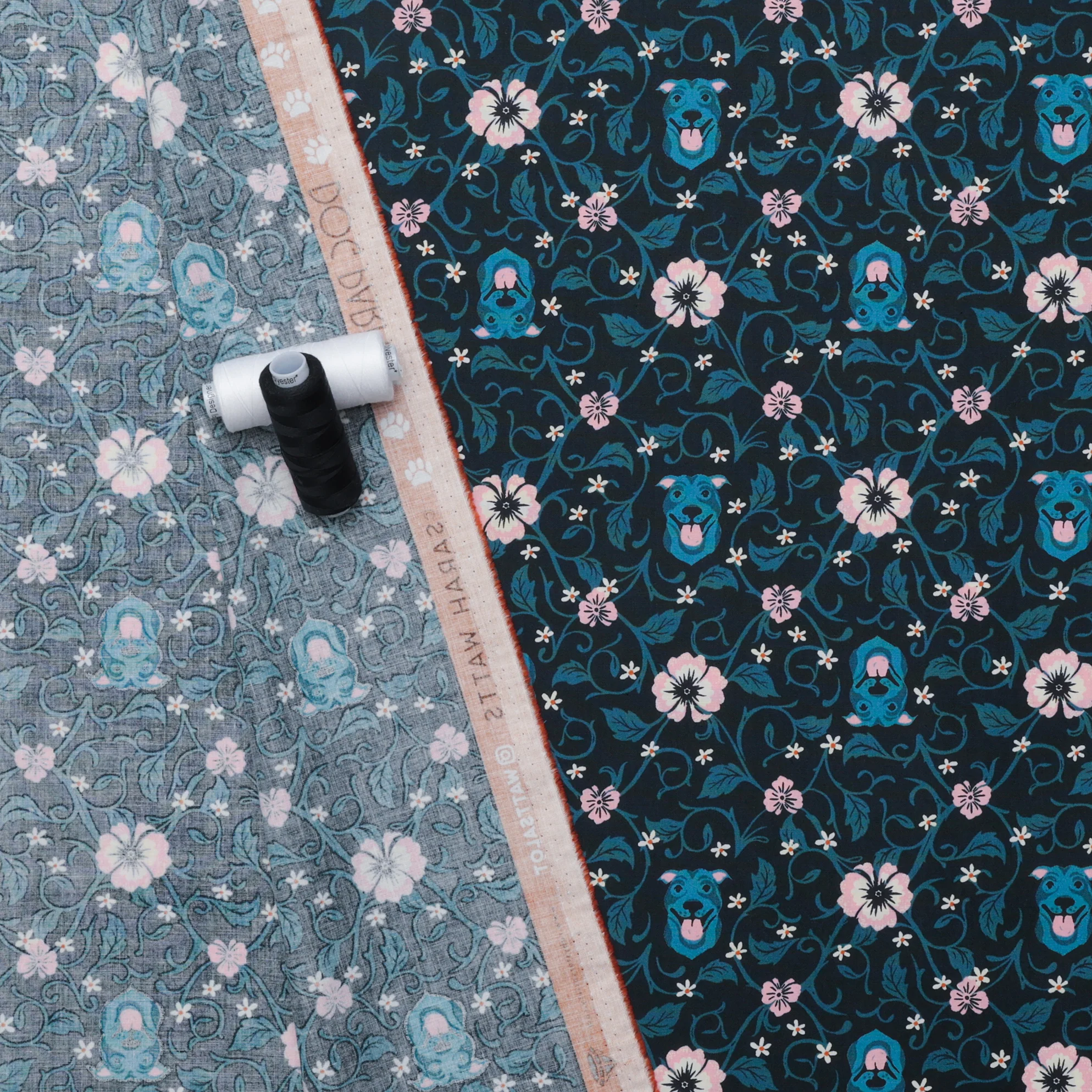 Ruby Star - Cotton - Dog Park - Pitbull Floral - Teal Navy - Image 3