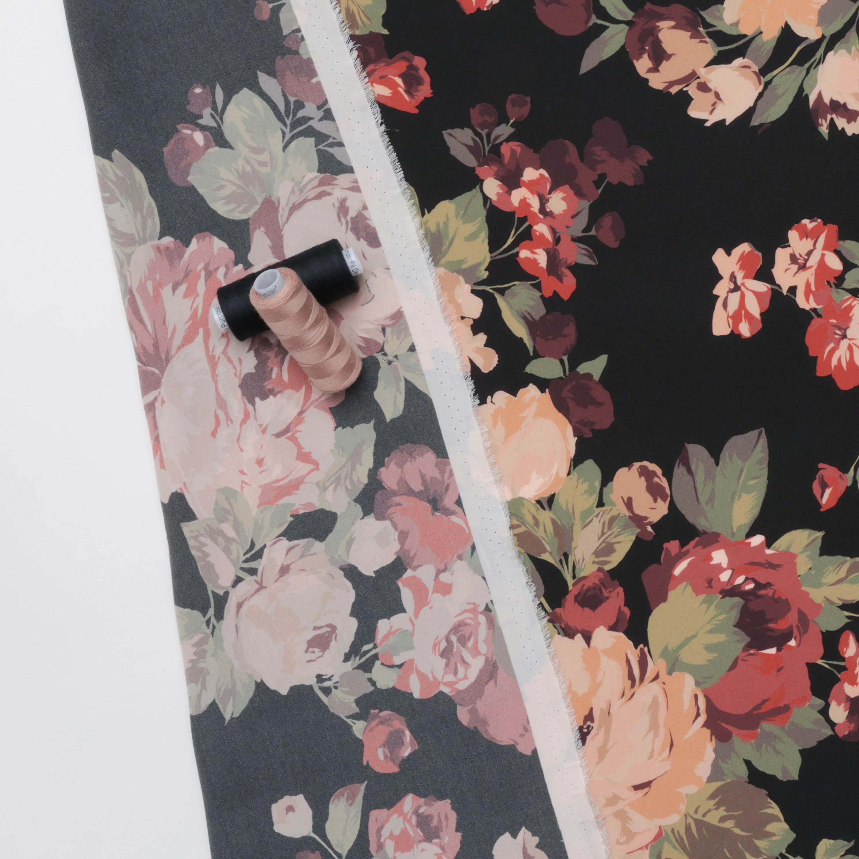 Silk - Designer Print - Floral - Black Blush - Image 3