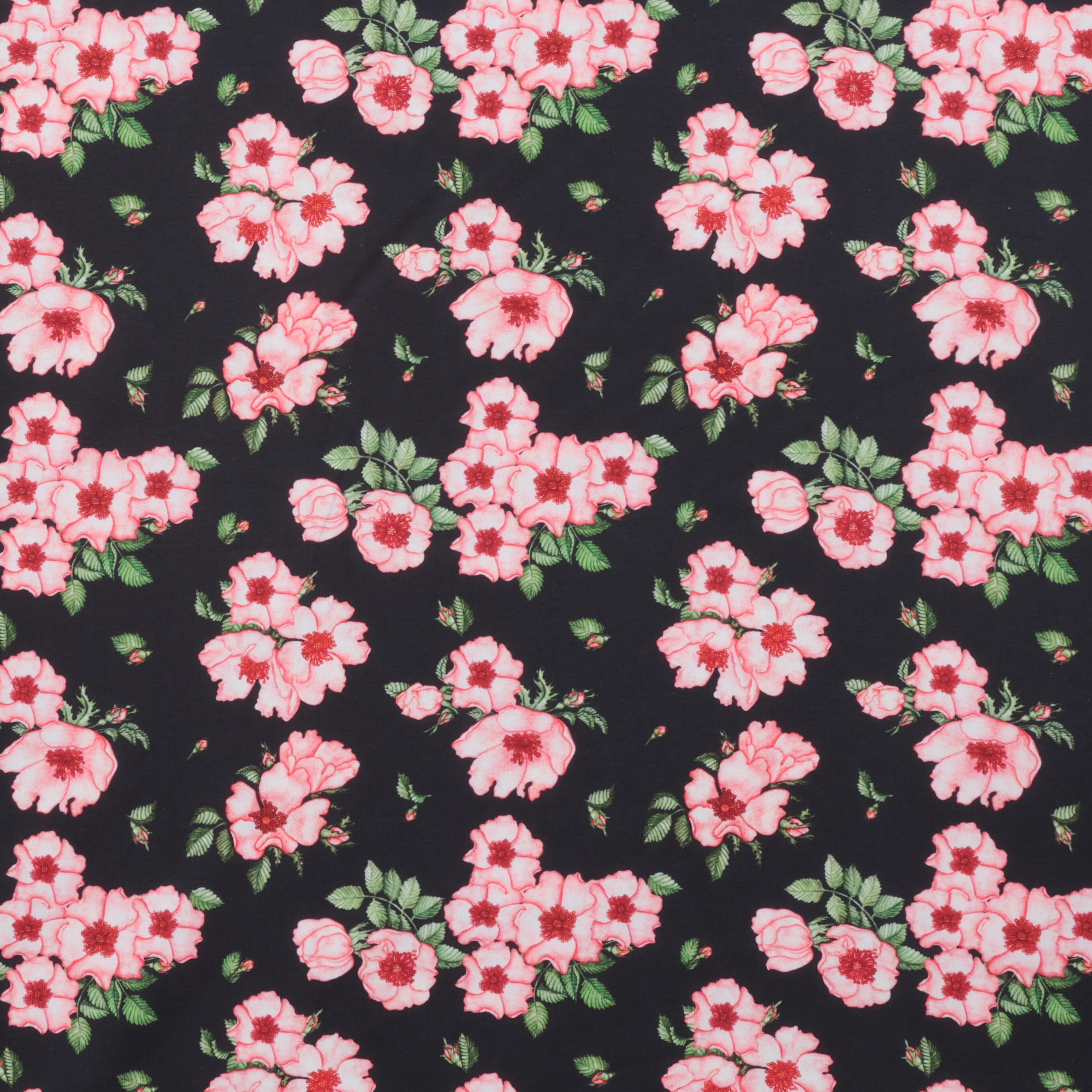 Stof - Cotton - Avalana - Jersey - Black Pink Floral - Image 2