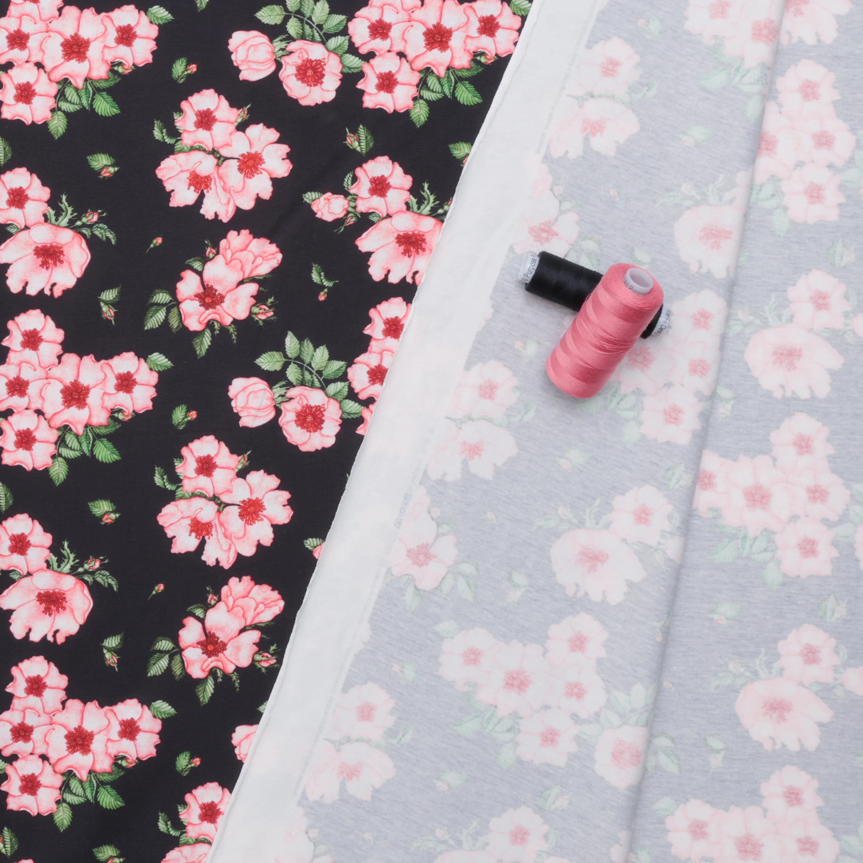 Stof - Cotton - Avalana - Jersey - Black Pink Floral - Image 3