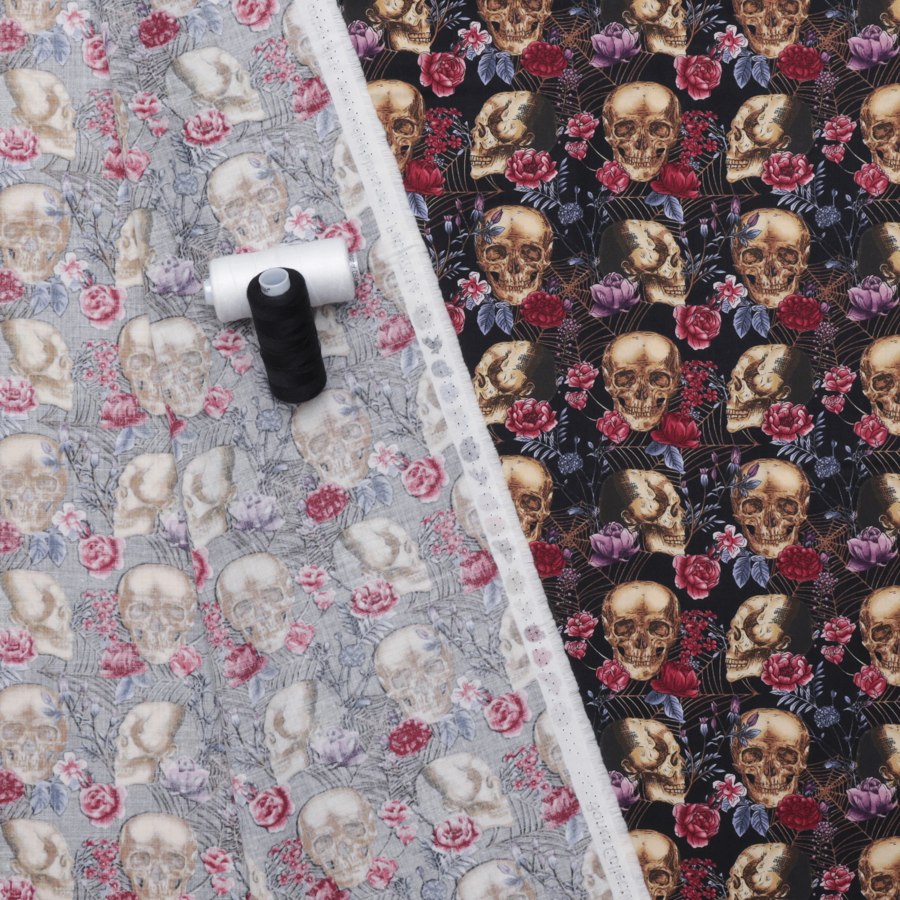 Studio E - Cotton - Bonescolle - Small Floral & Bones - Black - Image 3