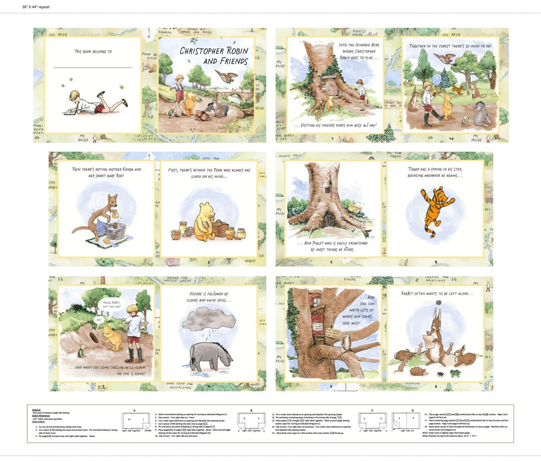 Studio E - Cotton - Classic Winnie - Book Panel - Brown Green
