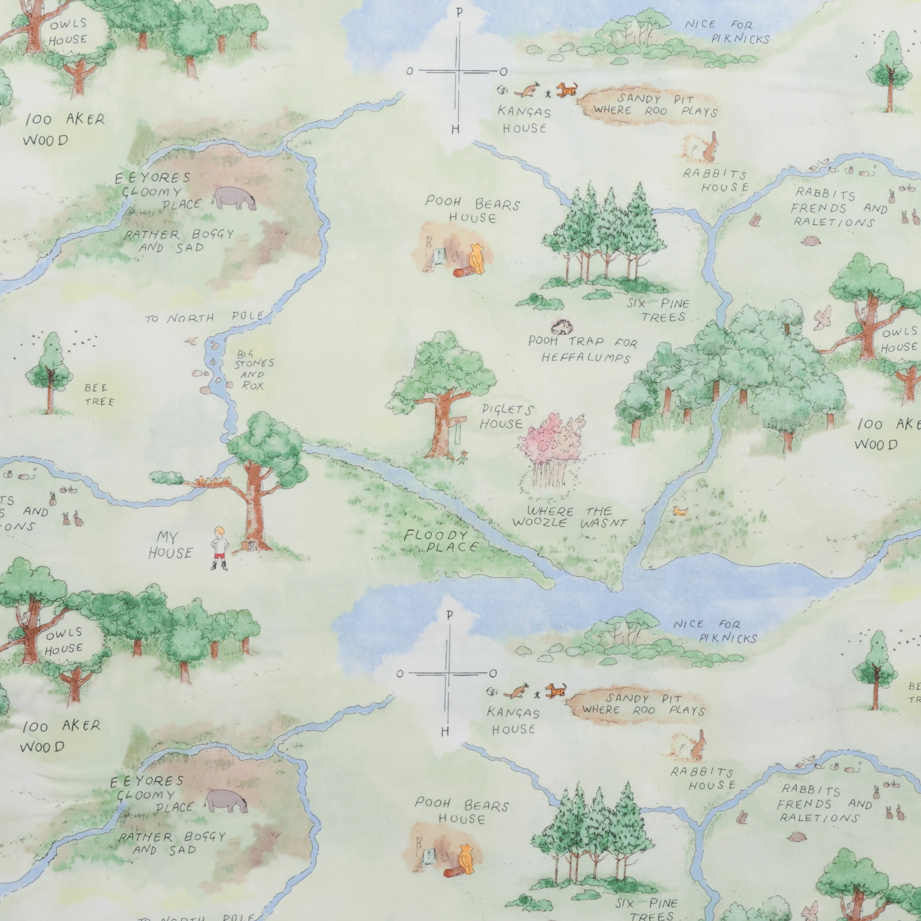 Studio E - Cotton - Classic Winnie - Map - Lt Green - Image 2