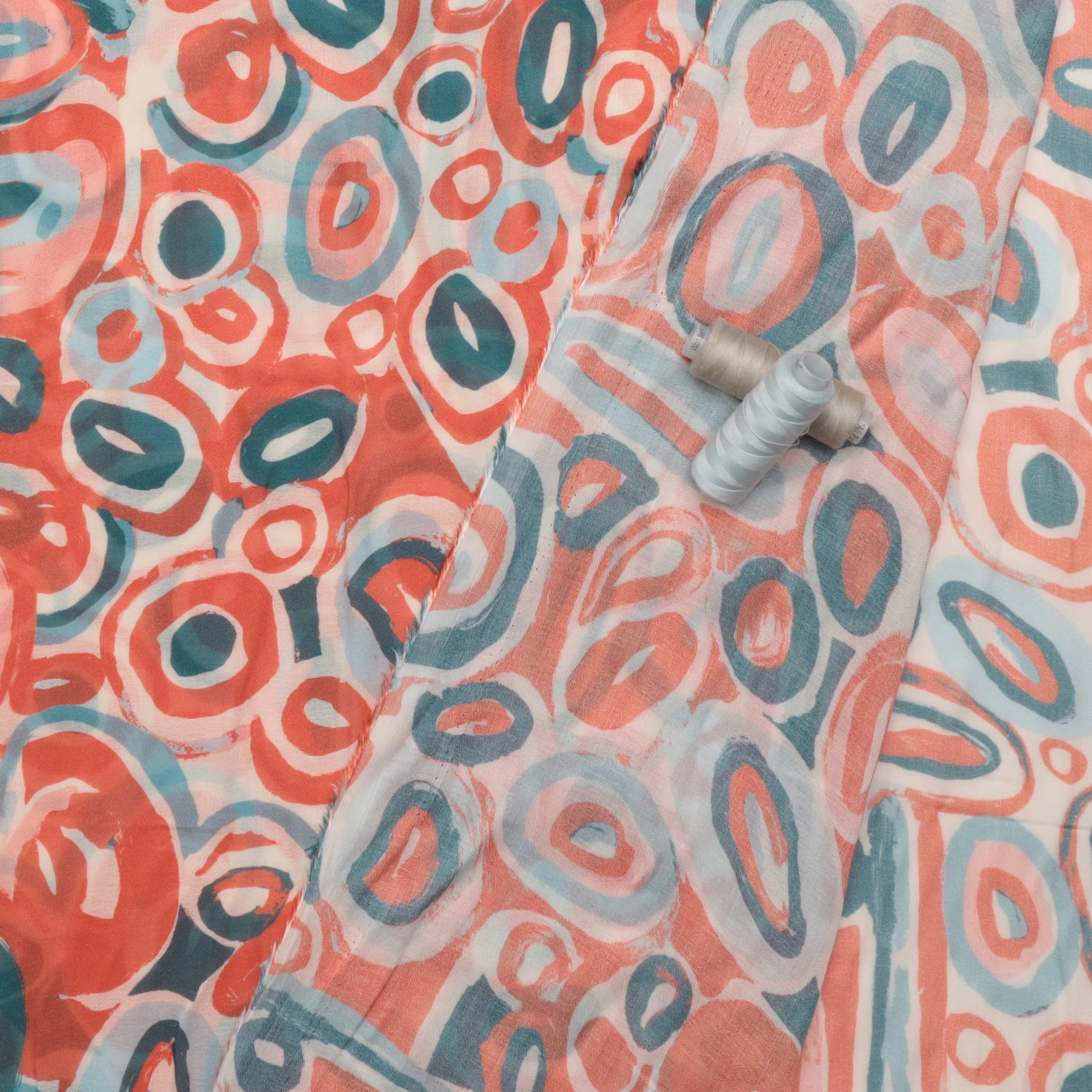 Viscose - Crepe Print - Coral Teal - Image 3