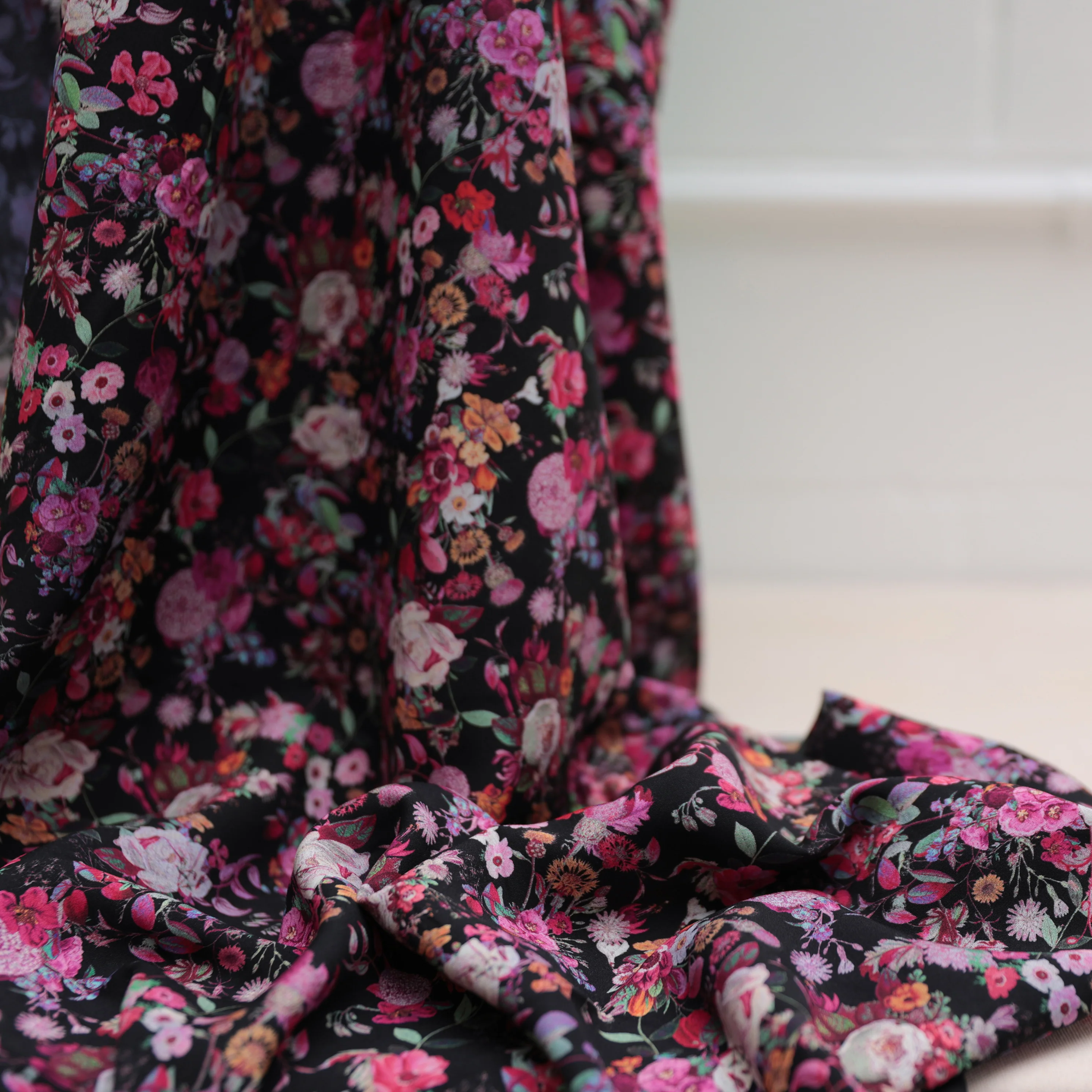 Viscose - Italian Challis - Black Floral - Assorted - Image 5