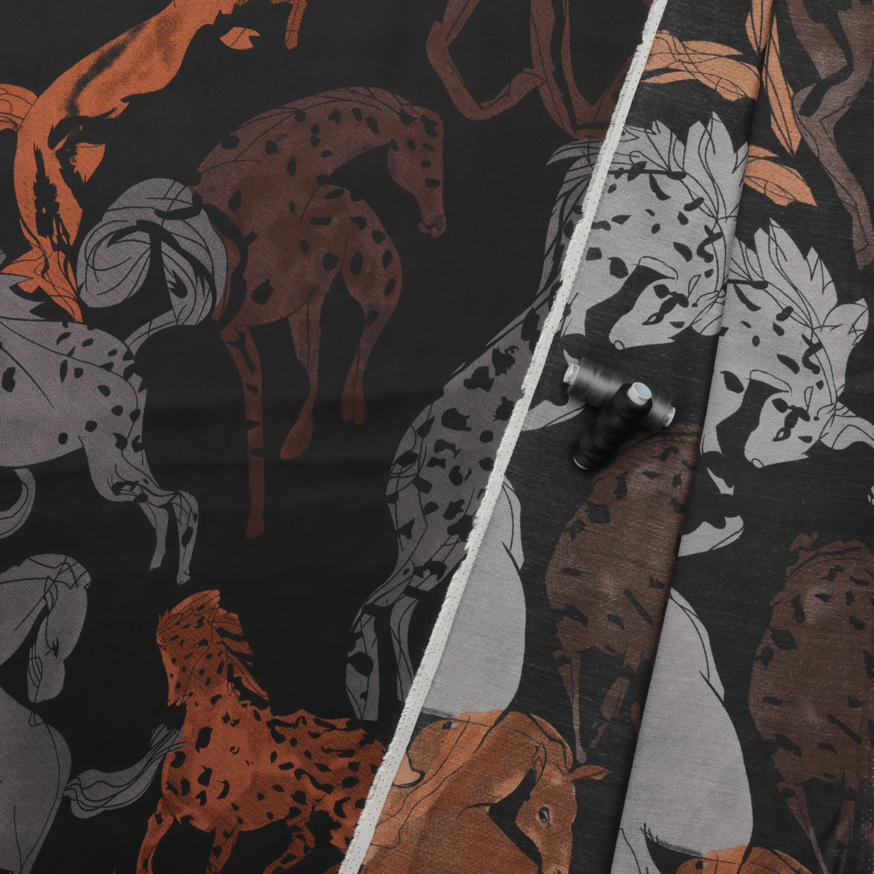 Viscose - Luna - Digital Challis Print - Black Cocoa - Image 3