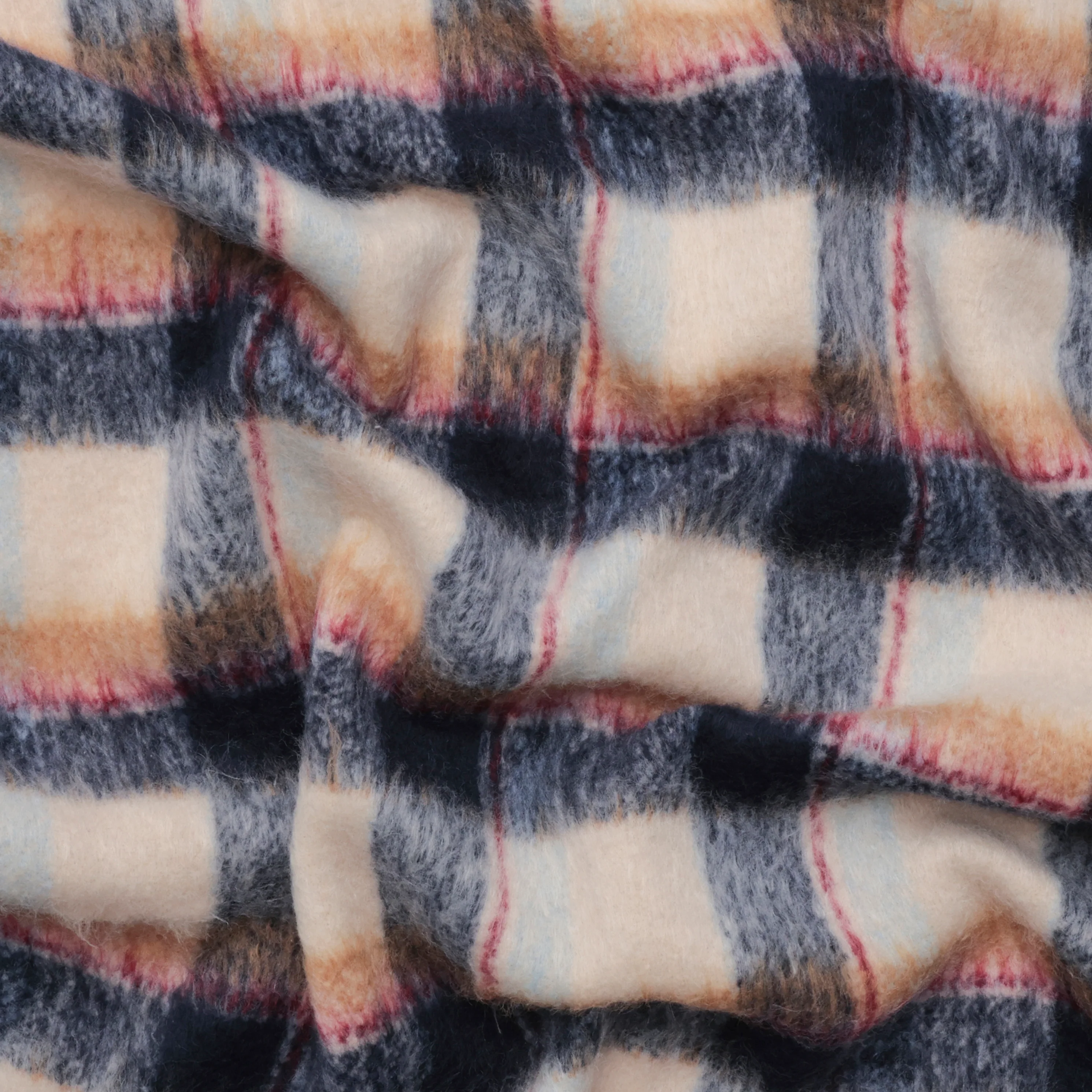 Wool Blend - Coating - Brushed Tweed - Navy Off White