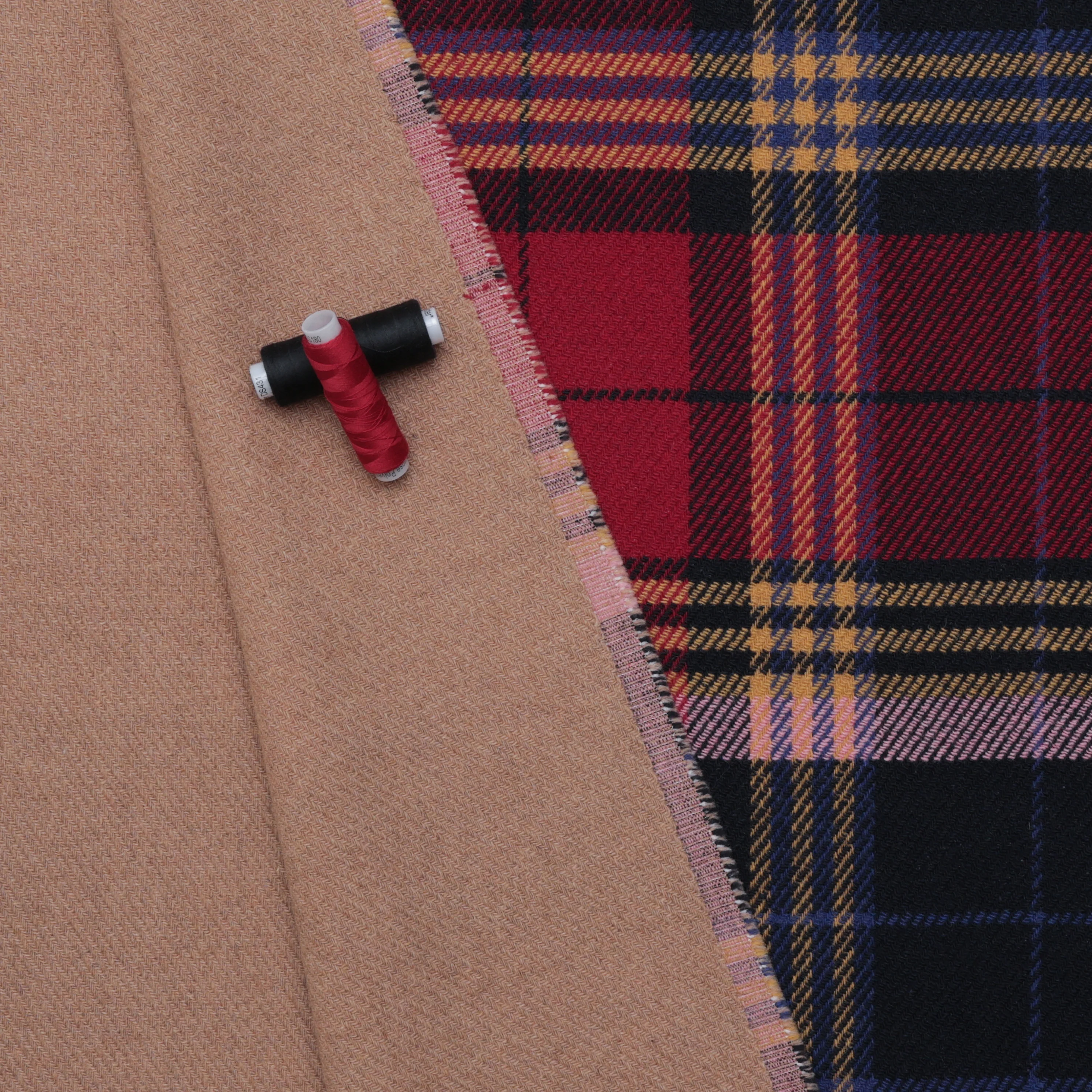 Wool Blend - Italian Novelty Coating - Plaid - Red Camel - Image 3