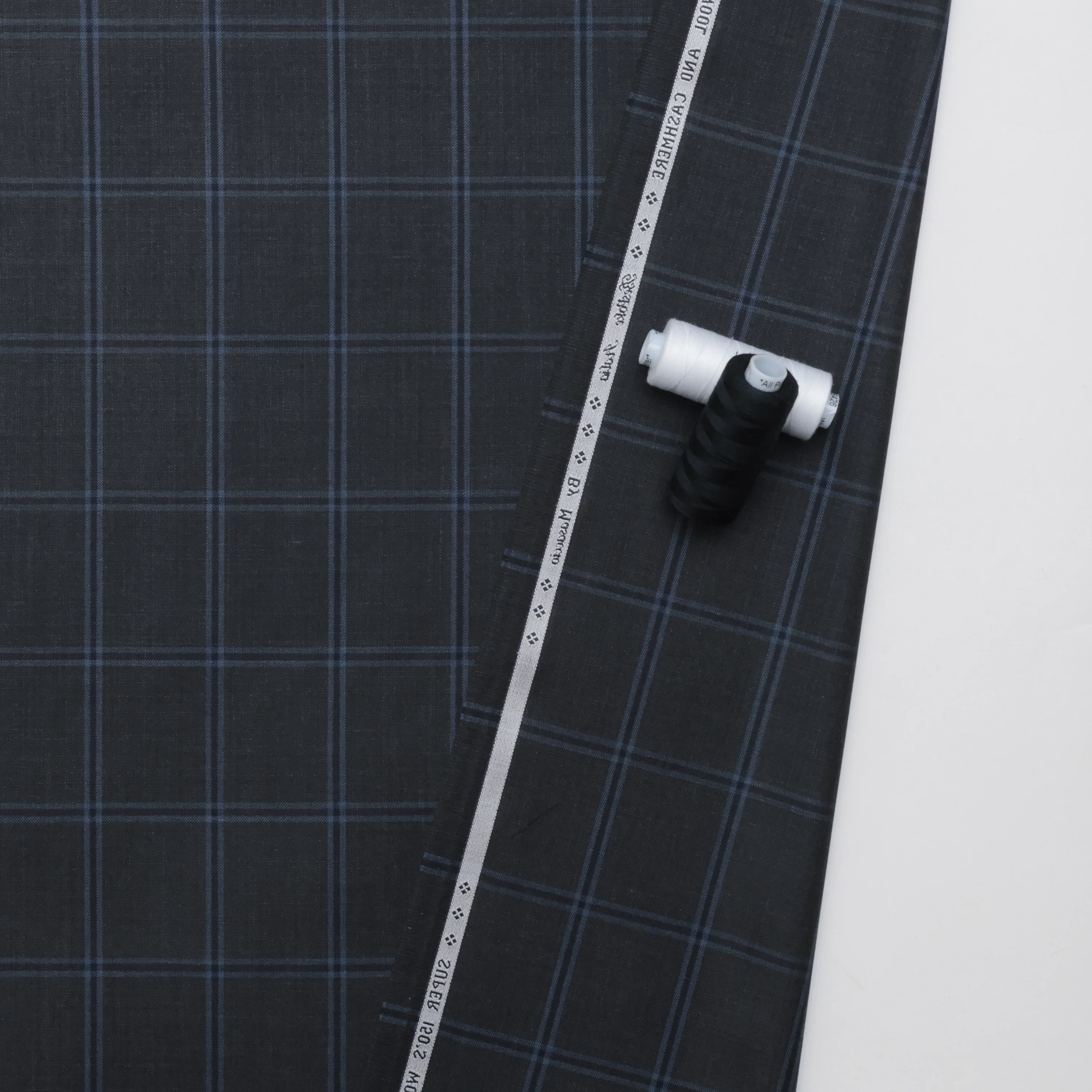 Wool Cashmere - Suiting - Plaid -  Charcoal Navy - Image 3