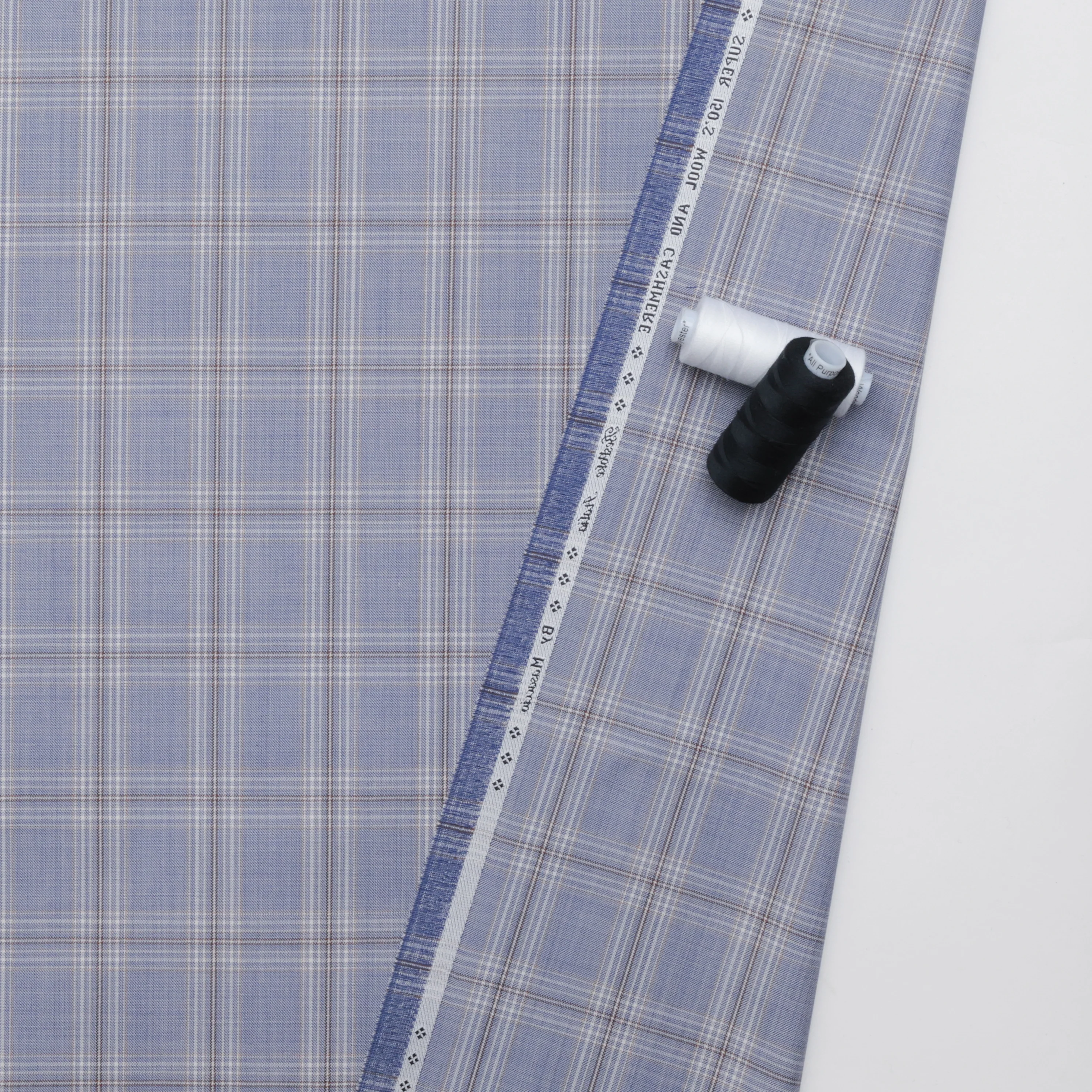 Wool Cashmere - Suiting - Plaid - Medium Blue Brown - Image 3