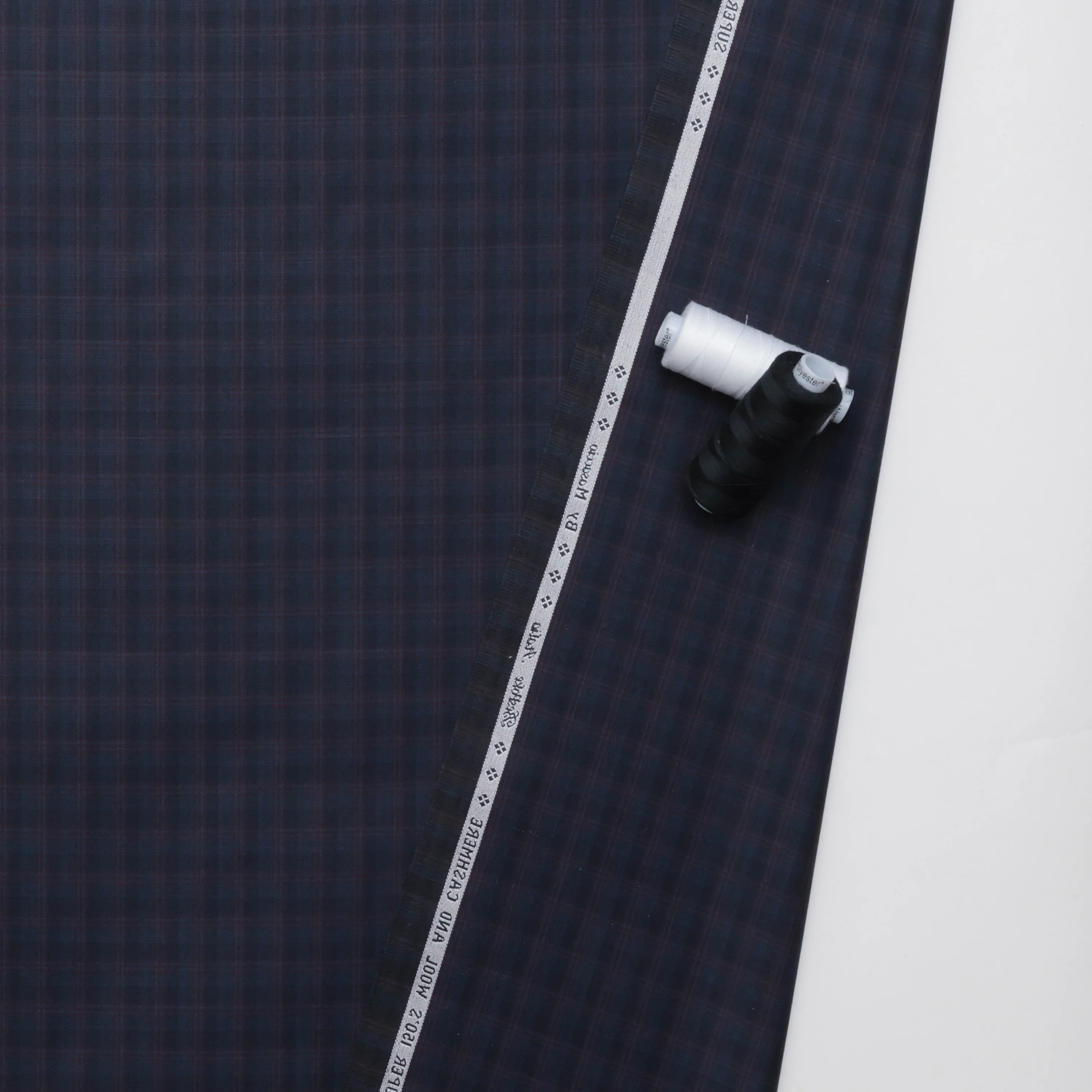 Wool Cashmere - Suiting - Plaid - Navy Burgundy - Image 3