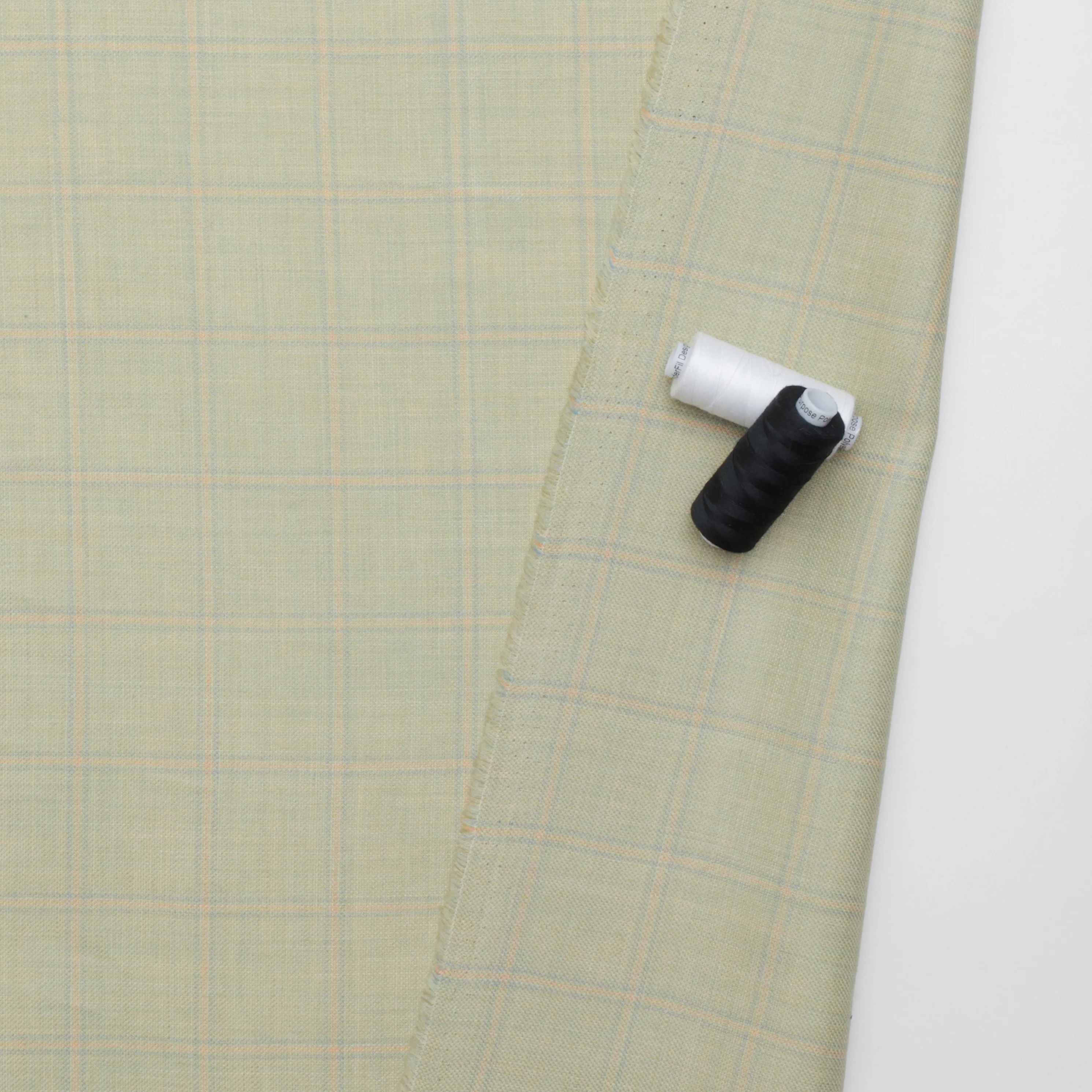 Wool Linen - Suiting - Plaid - Chartreuse Orange - Image 3