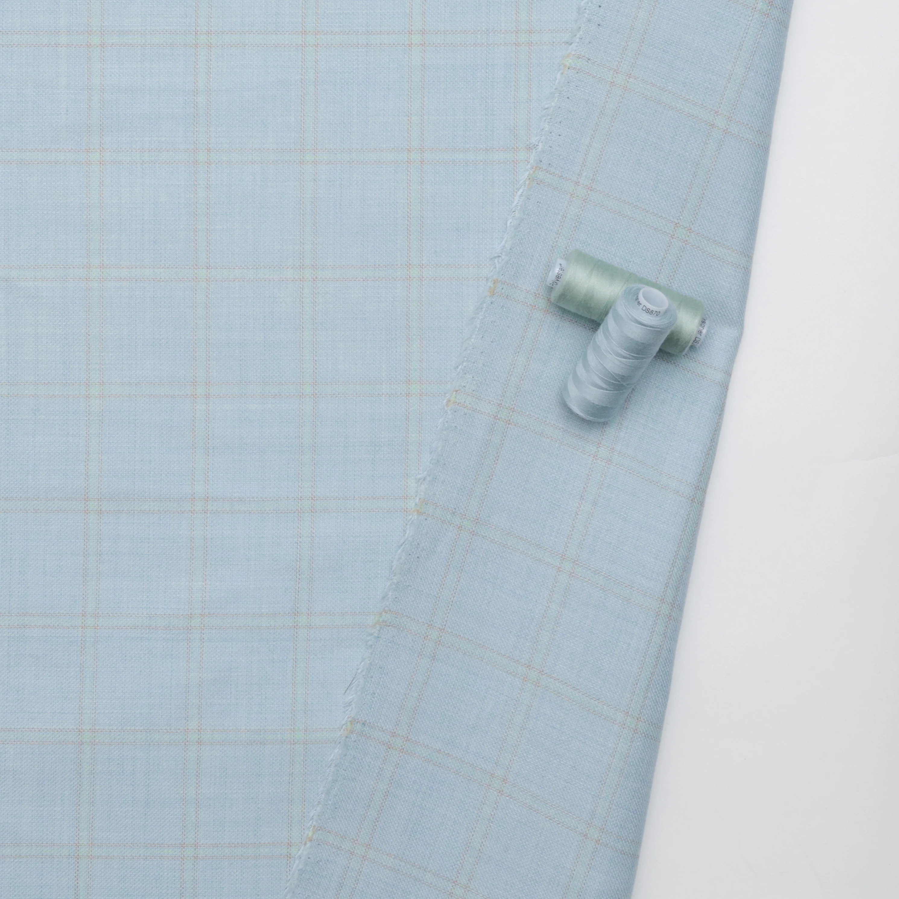 Wool Linen - Suiting - Plaid - Light Blue Yellow - Image 3
