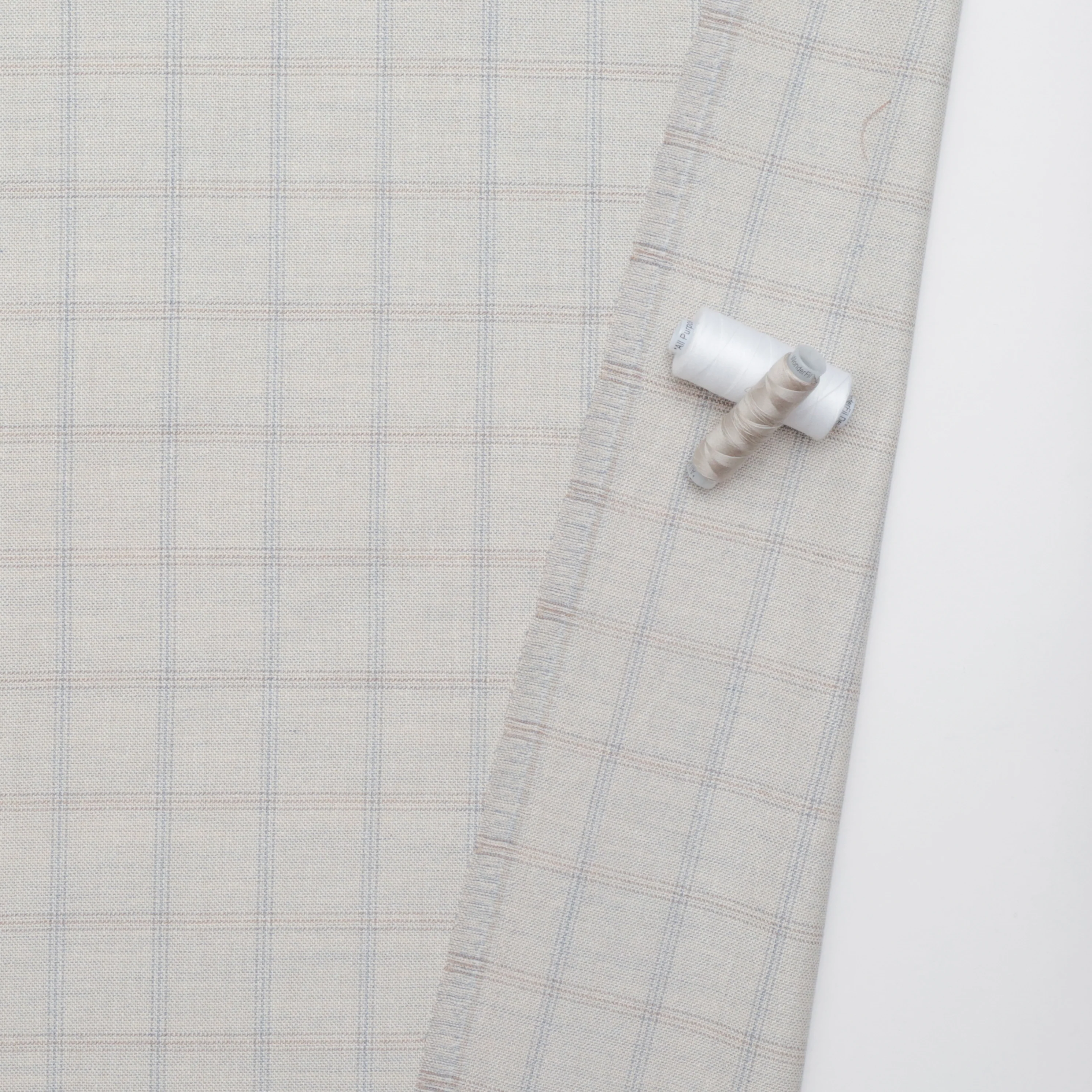 Wool Silk - Suiting - Plaid - Stone Pale Sky - Image 3