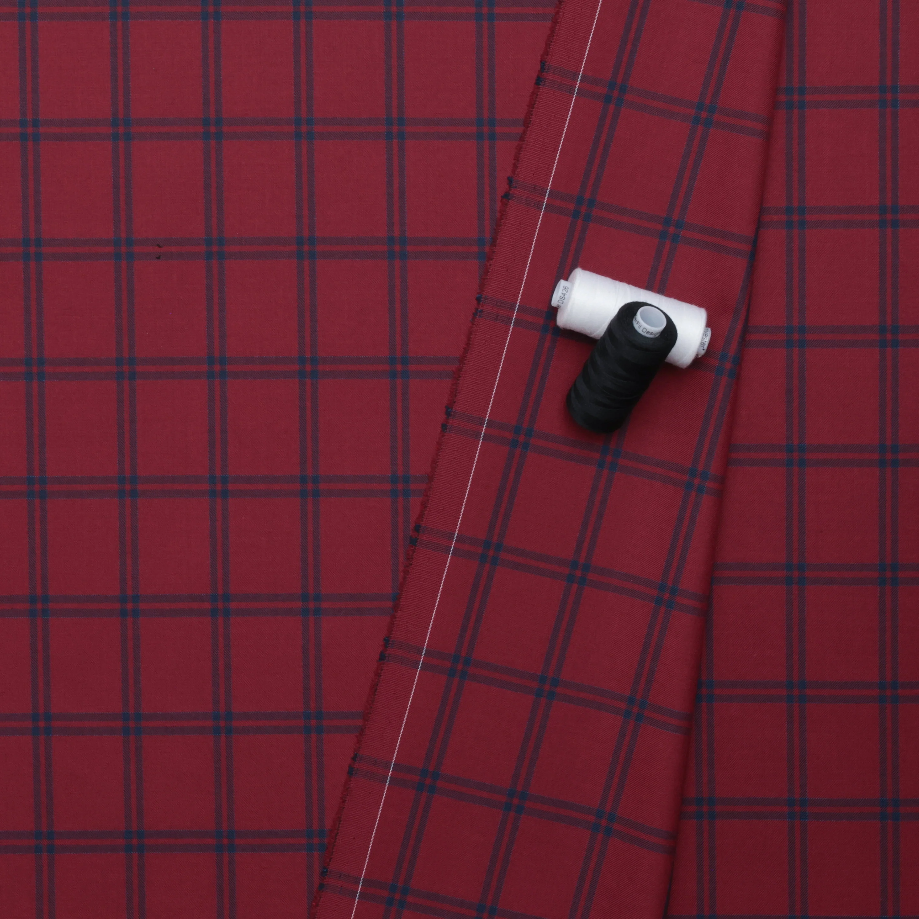 Wool - Suiting - Plaid - Crimson Navy - Image 3