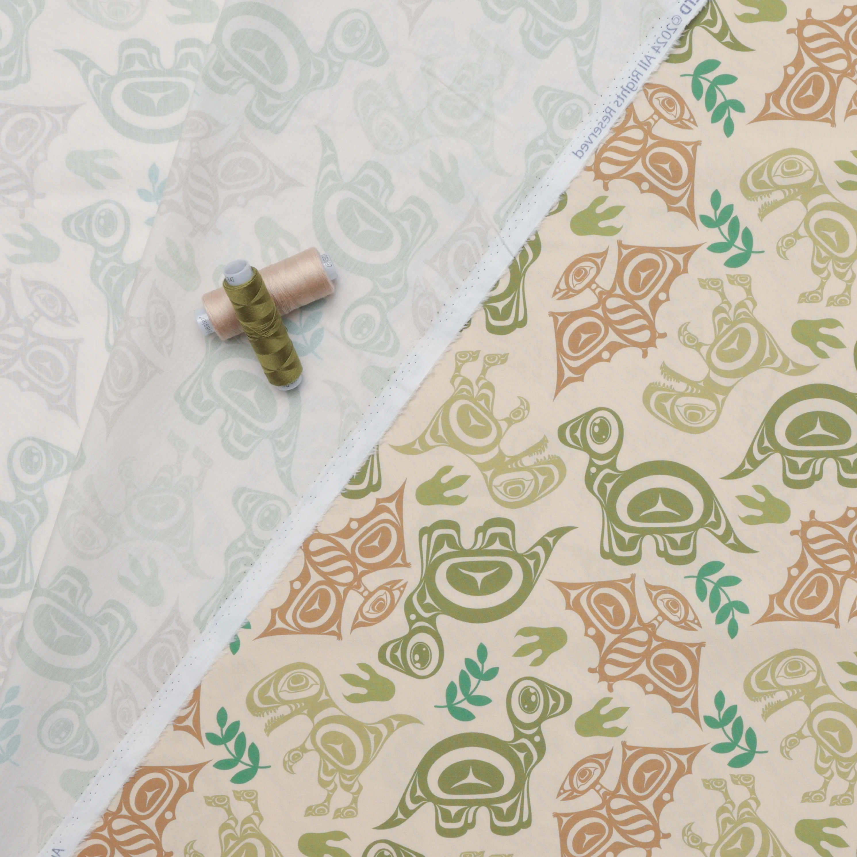 Yasakw Designs - Poplin - Haida Dino - Beige - Image 3